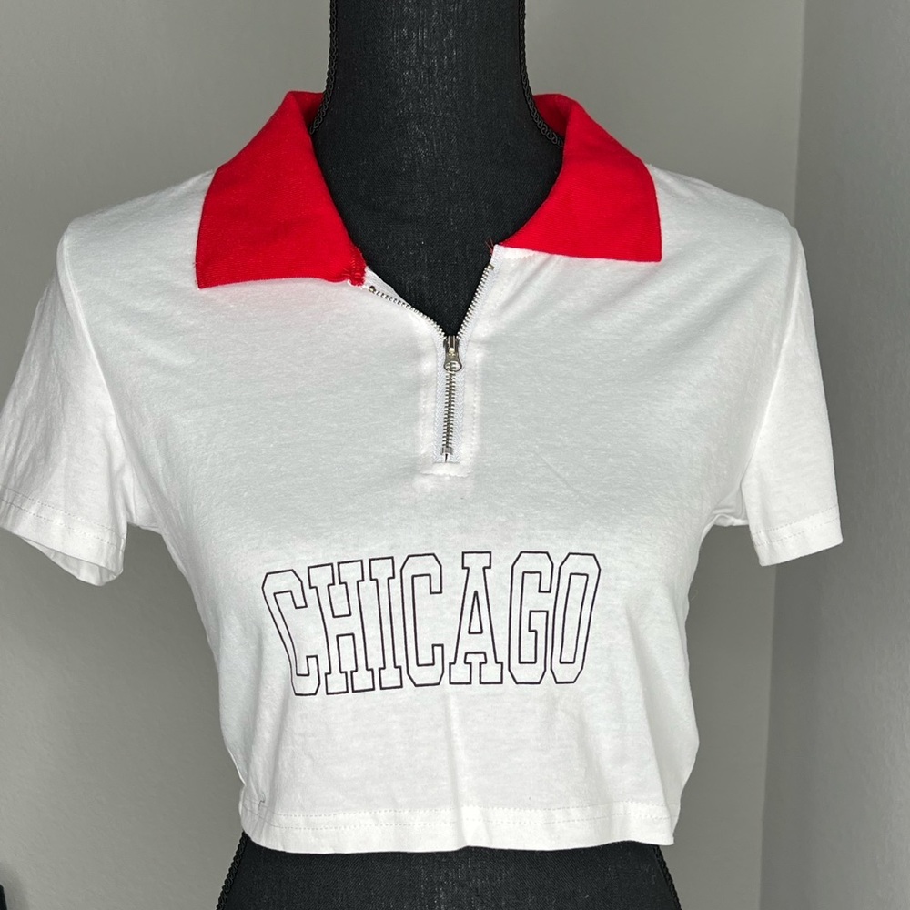 Red and White Chicago Crop Top